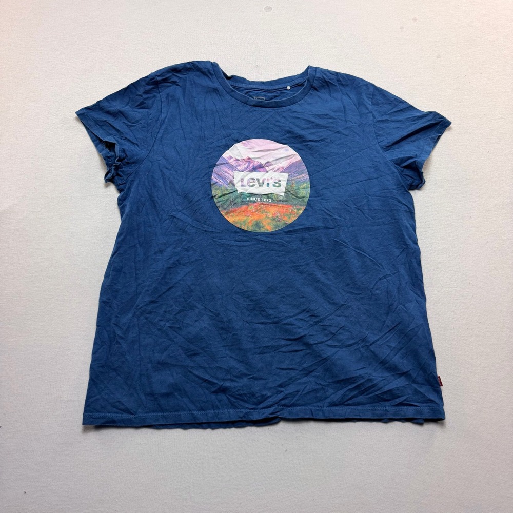Levi's Graphic T-Shirt Men Extra Large Blue Excellent Mountain Logo Tee
